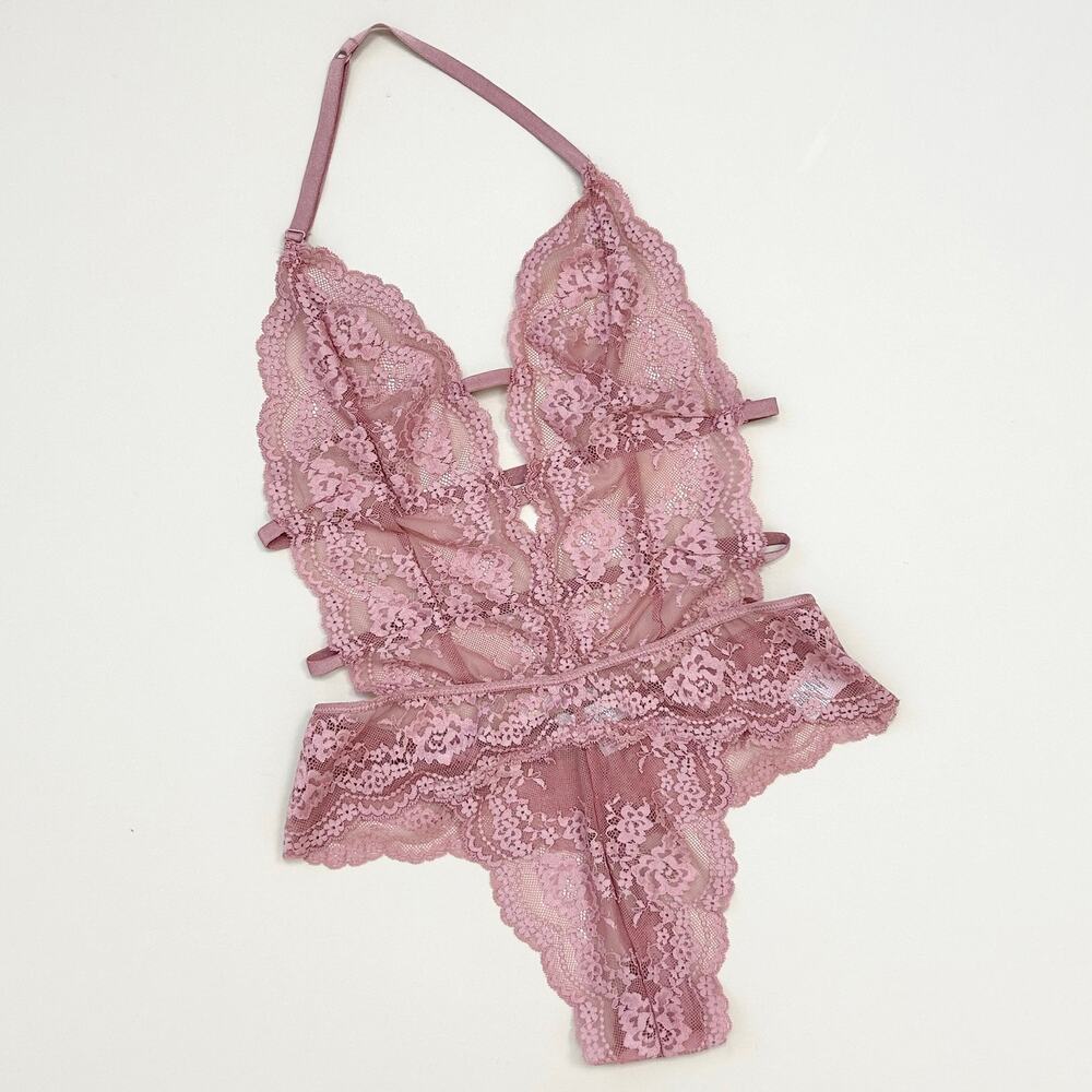 In Bloom By Jonquil SMALL Blush Pink Lace Sheer Sexy Bodysuit Teddy Lingerie NWT - Picture 1 of 7